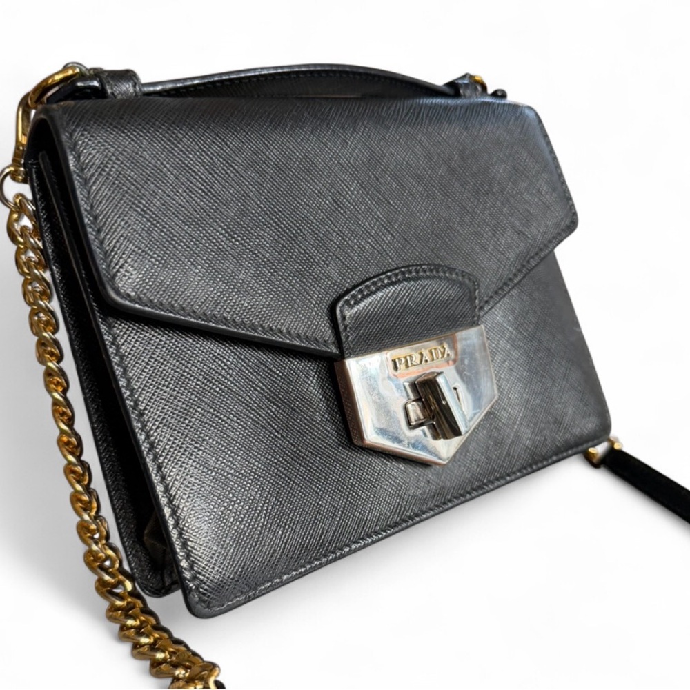 Prada Black Saffiano Leather Bag with Chain Strap. Comes with COA - Picture 4 of 17